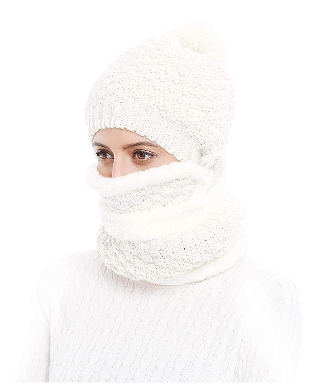 2989 3-Pieces Winter Hat Scarf Mask Set Thick Knit Hat Warm Snow Ski Skull